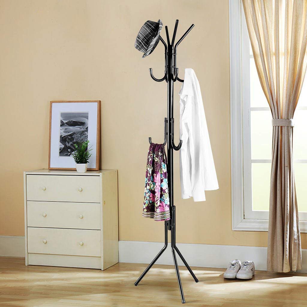 Multi-Hook Metal Coat Hat Rack Tree Stand Clothes Bag Hanger Organizer ...