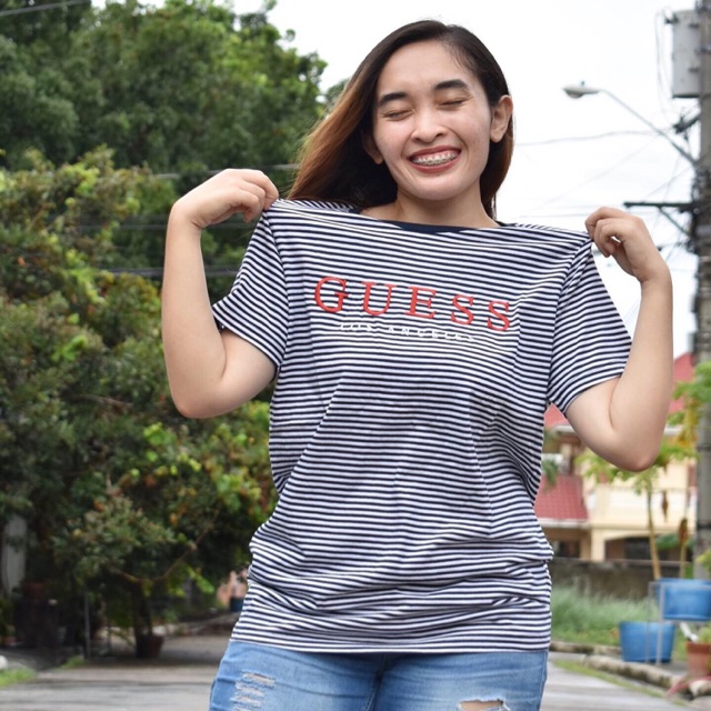 Guess blue striped shirt cheap