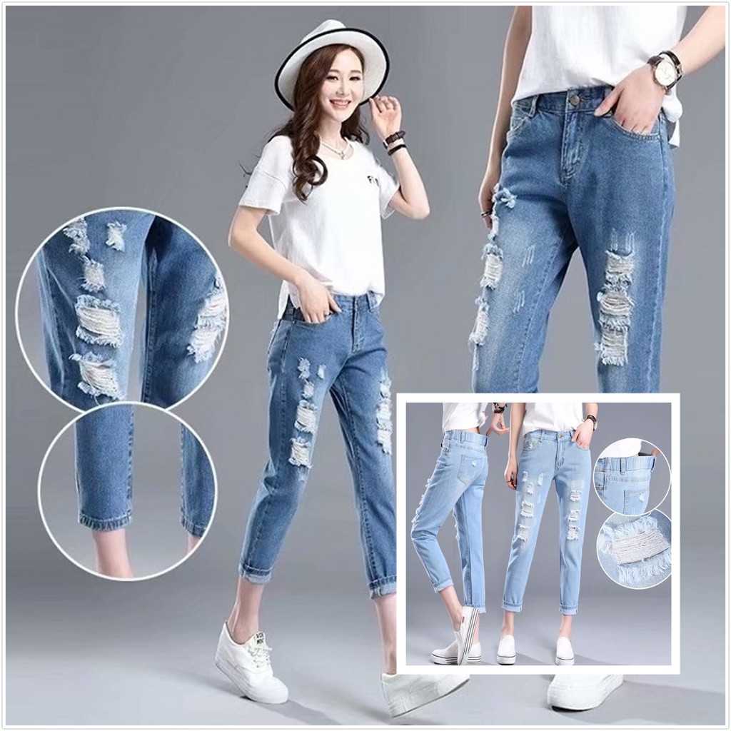 Korean ripped hot sale jeans outfit