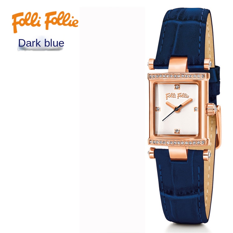 shopeeNo.1 FOLLI FOLLIE Watch Square Leather Fashion Diamond Rose Gold Stainless Steel Women s Watc