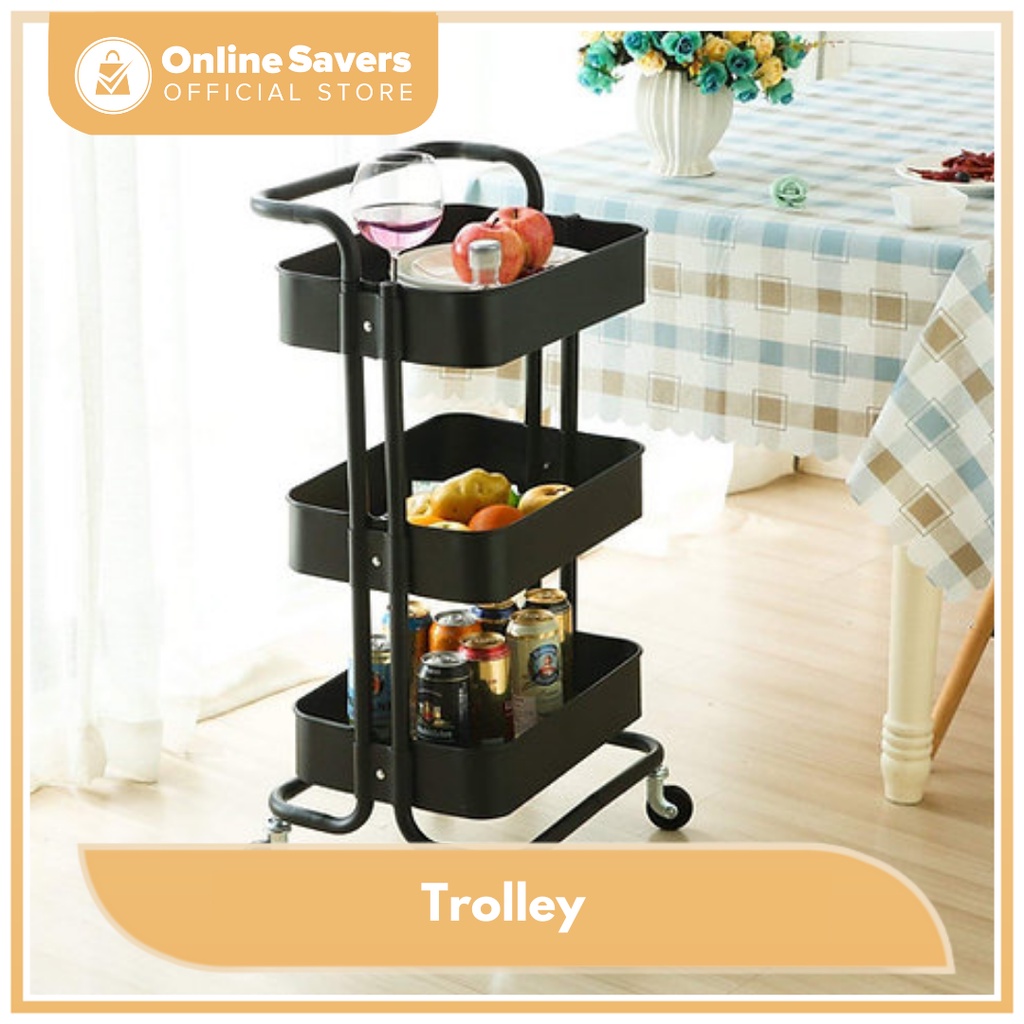 Onlinesavers Trolley 3 Tier Rolling Organizer Movable Shelf Metal ...