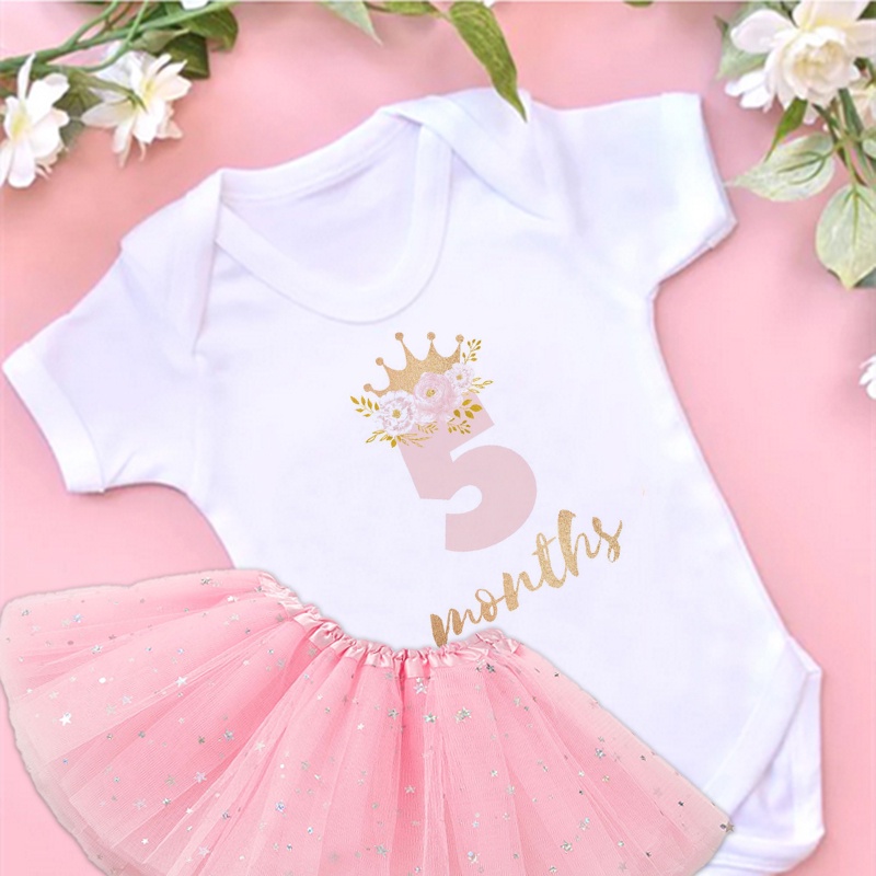 Flower Months Print Newborn Baby Girl Dress Set 2pcs Infant Monthly ...