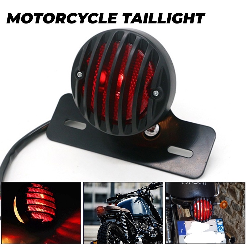 Motorcycle Taillights with Grill Tail Light License Plate Bracket Red