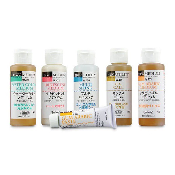 Solvents, medium for Holbein watercolors include Multi Sizing, Ox Gall ...