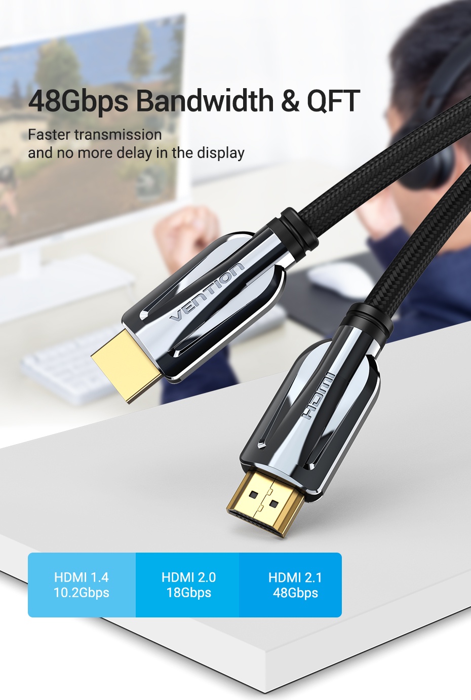 Vention Hdmi 2.1 Cable 8k/60hz 4k/120hz 48gbps Hdmi Digital Cables Hdmi 2.1  Cable Splitter For Hdr10+ Ps5 Switch Cable Hdmi 2.1