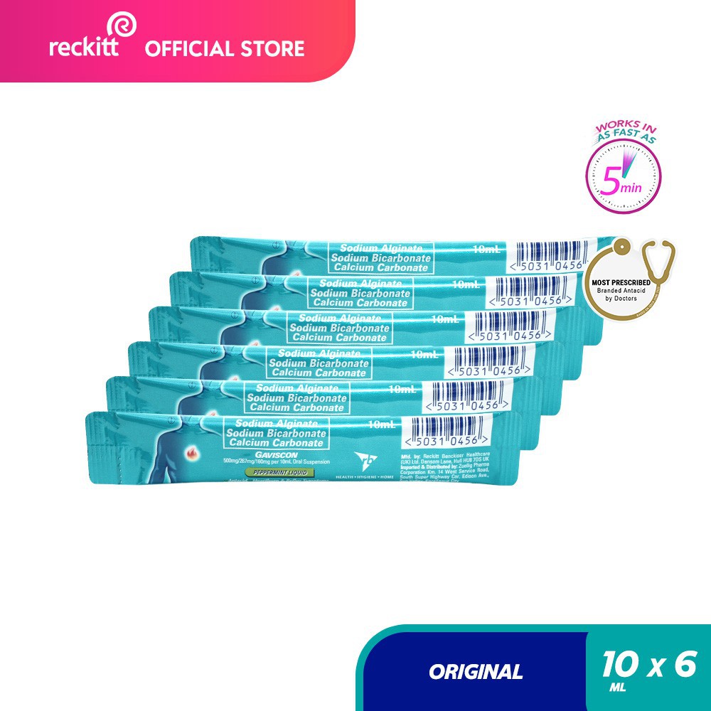 Gaviscon Original Antacid Liquid Sachet 10ml Bundle of 6 for Acid