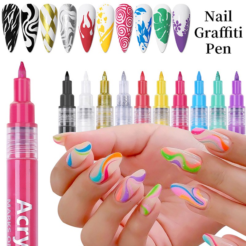 Waterproof Nail Art Drawing Graffiti Pen Waterproof Painting Liner ...