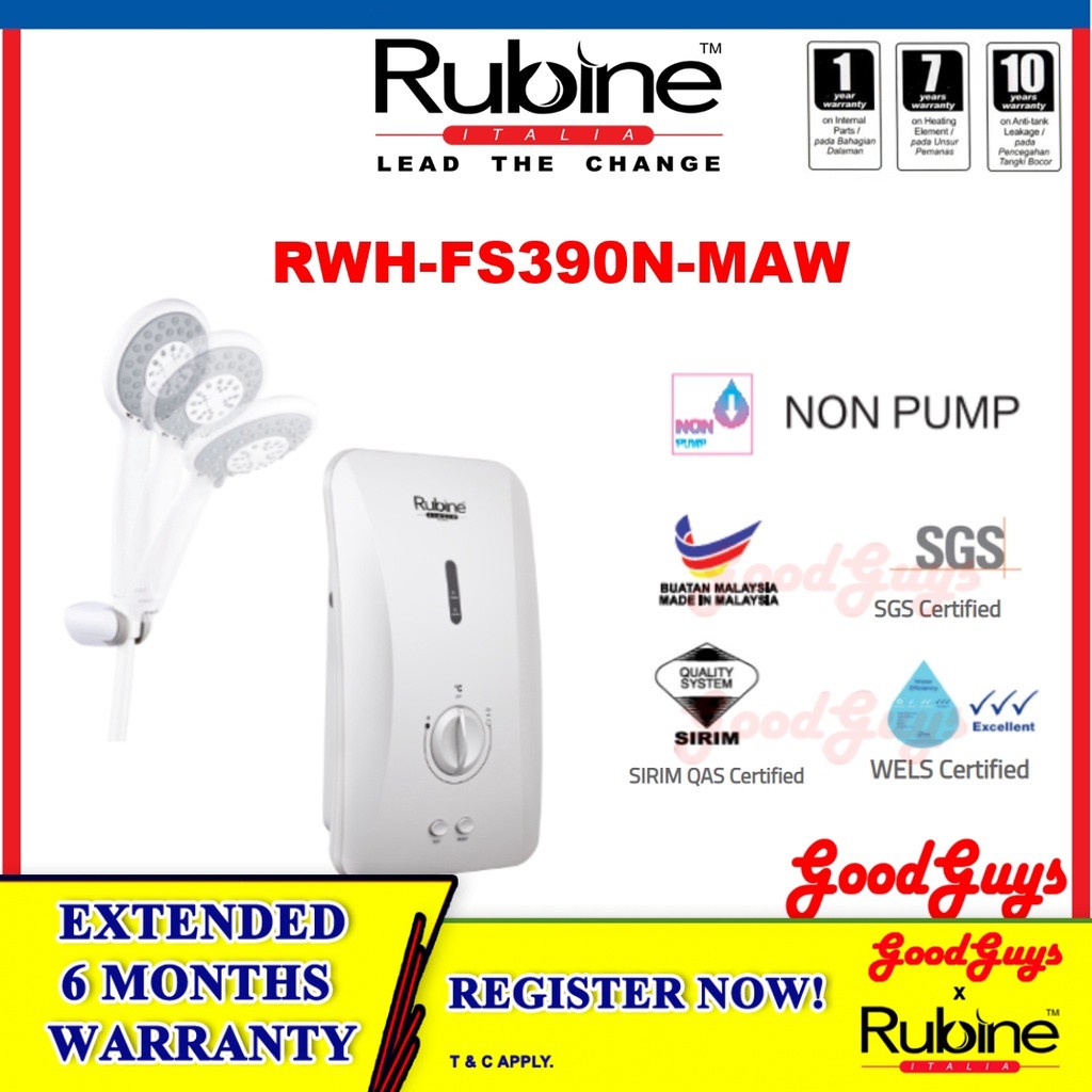 RUBINE RWH-FS390N-MAW WATER HEATER NON-PUMP ELCB (MODERN WHITE ...