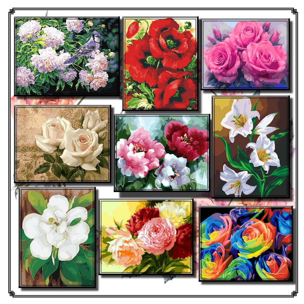 40*50cm DIY Digital Oil Painting Paint By Numbers on Canvas Flowers NO ...