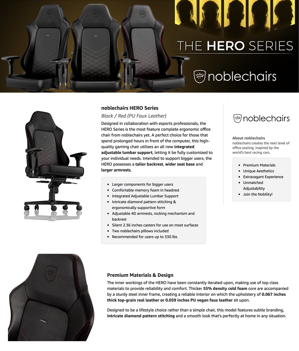 Noblechairs Hero Series PULeather Gaming Chair Shopee Philippines
