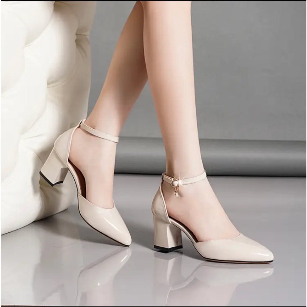 Korean leisure wedding Pointed Closed Toe Block Heel Sandals 2.5inch golssy 7.21