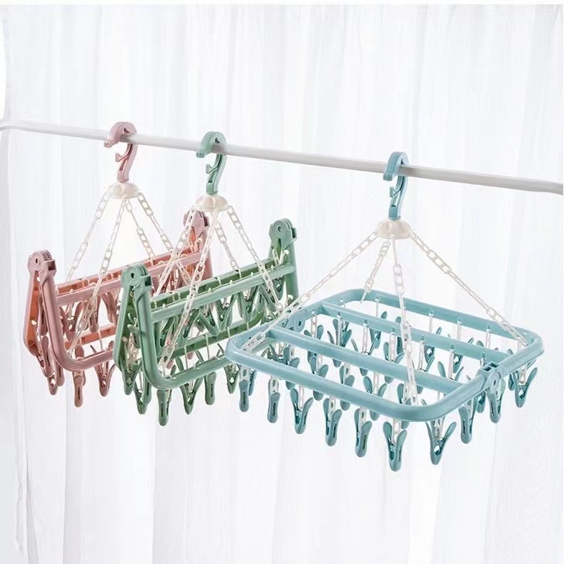 32 Clips Folding Clothes Rack Socks Underwear Plastic Clothes Rack ...