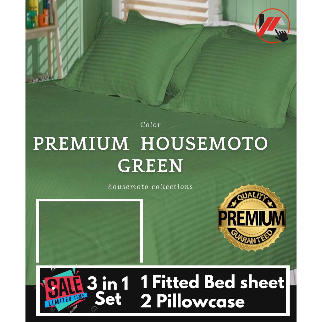 HousemotoPREMIUM GREEN 3in1 PLAIN BED SHEET (1FittedSheet+2Pillowcase
