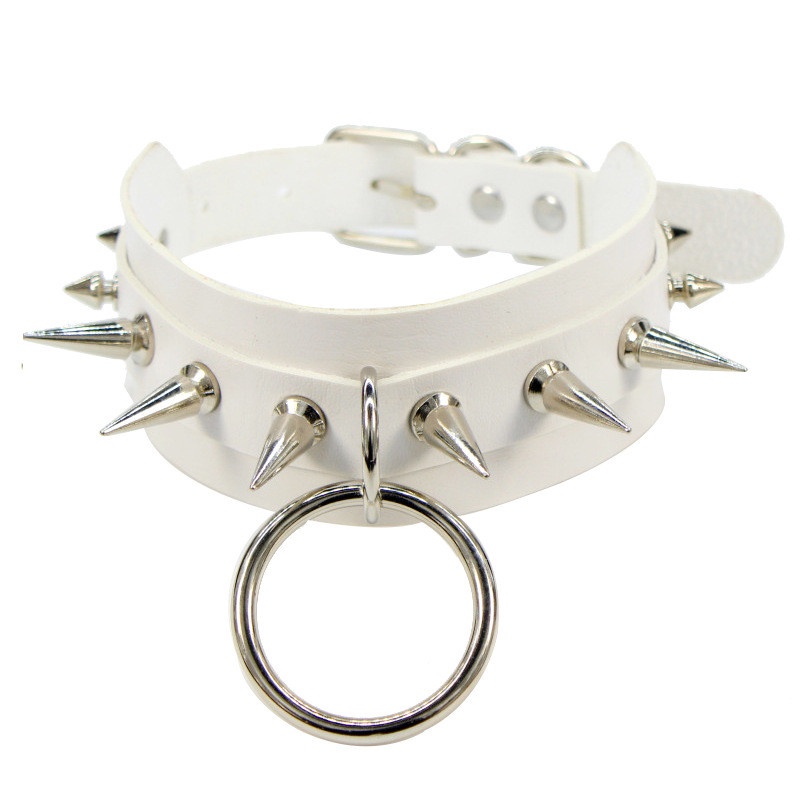 Big O-Round Punk Rock Gothic Chokers Necklaces Women Men Leather Spike ...