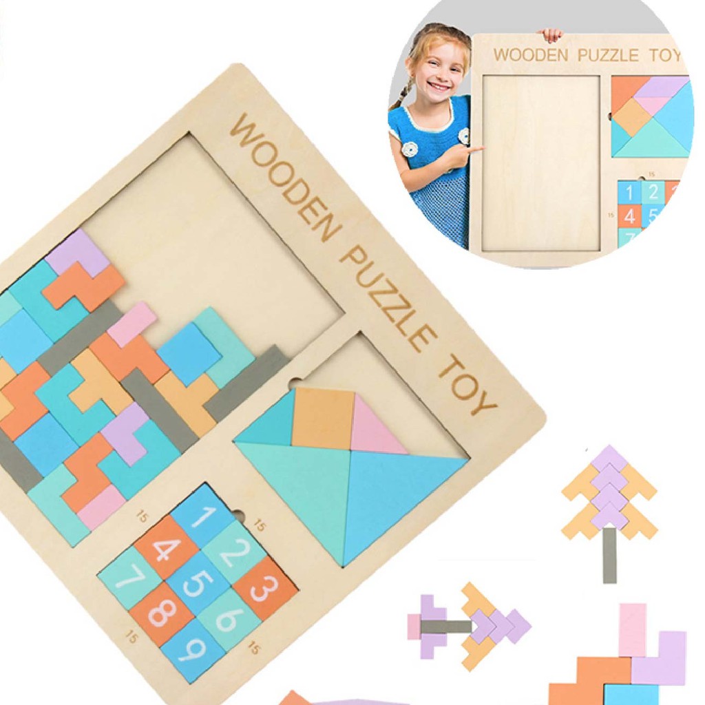 Wooden 3-in-1 Puzzle Toy for Kids