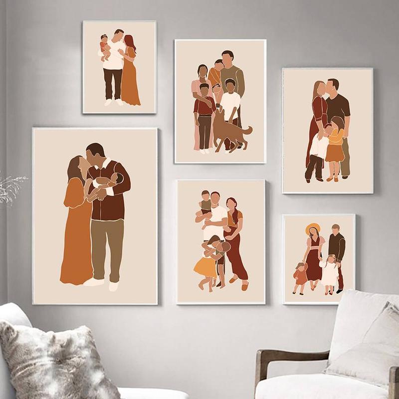Father Mother Baby Girl Boy Family Minimalist Wall Art Canvas Painting ...