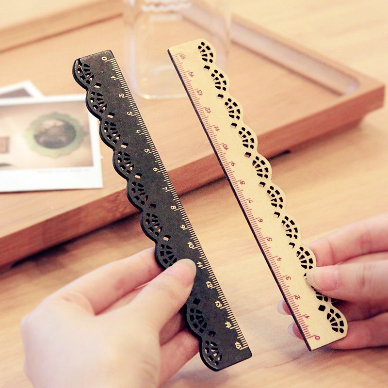 1 Pcs Korea Zakka Kawaii Cute Stationery Lace Brown Wood Ruler Sewing ...