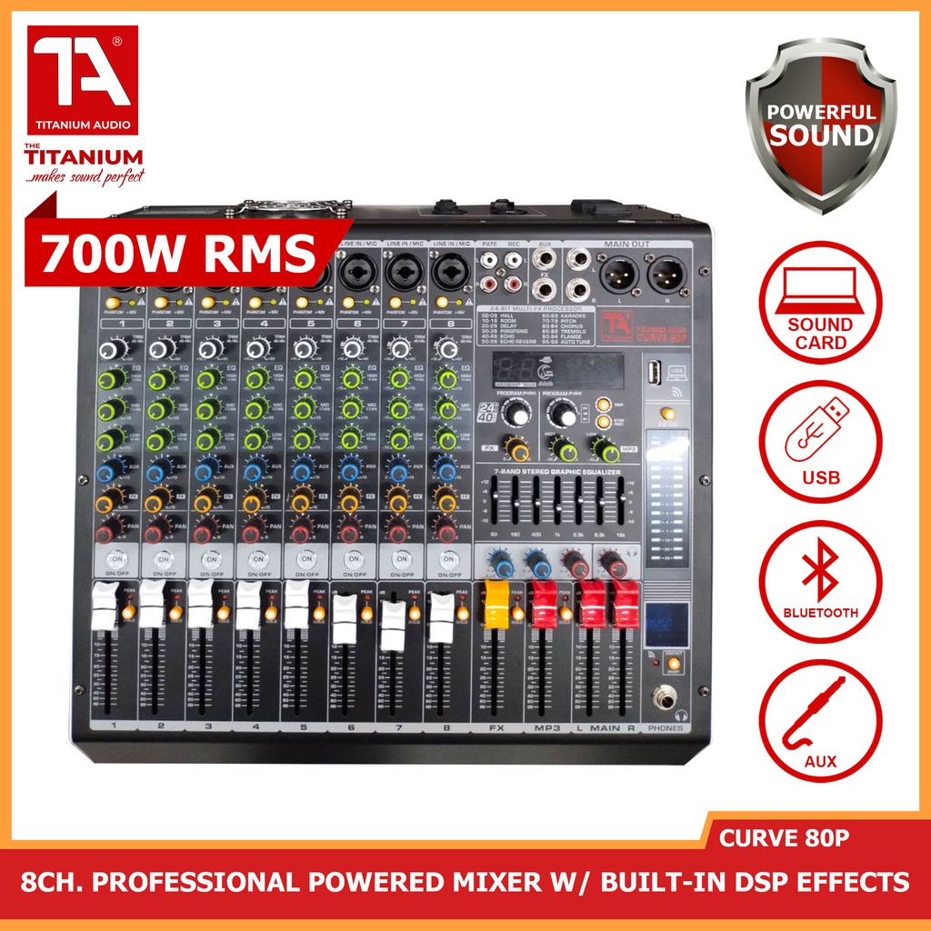 Titanium Audio Powered Mixer Curved 80P / USB, Aux, Bluetooth / 700W ...