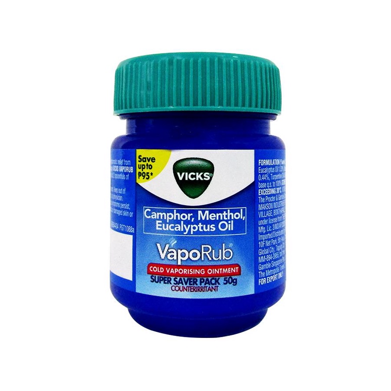 VICKS Vaporub 50g Cold VaporIsing (Camphor, Menthol, Eucalyptus Oil ...