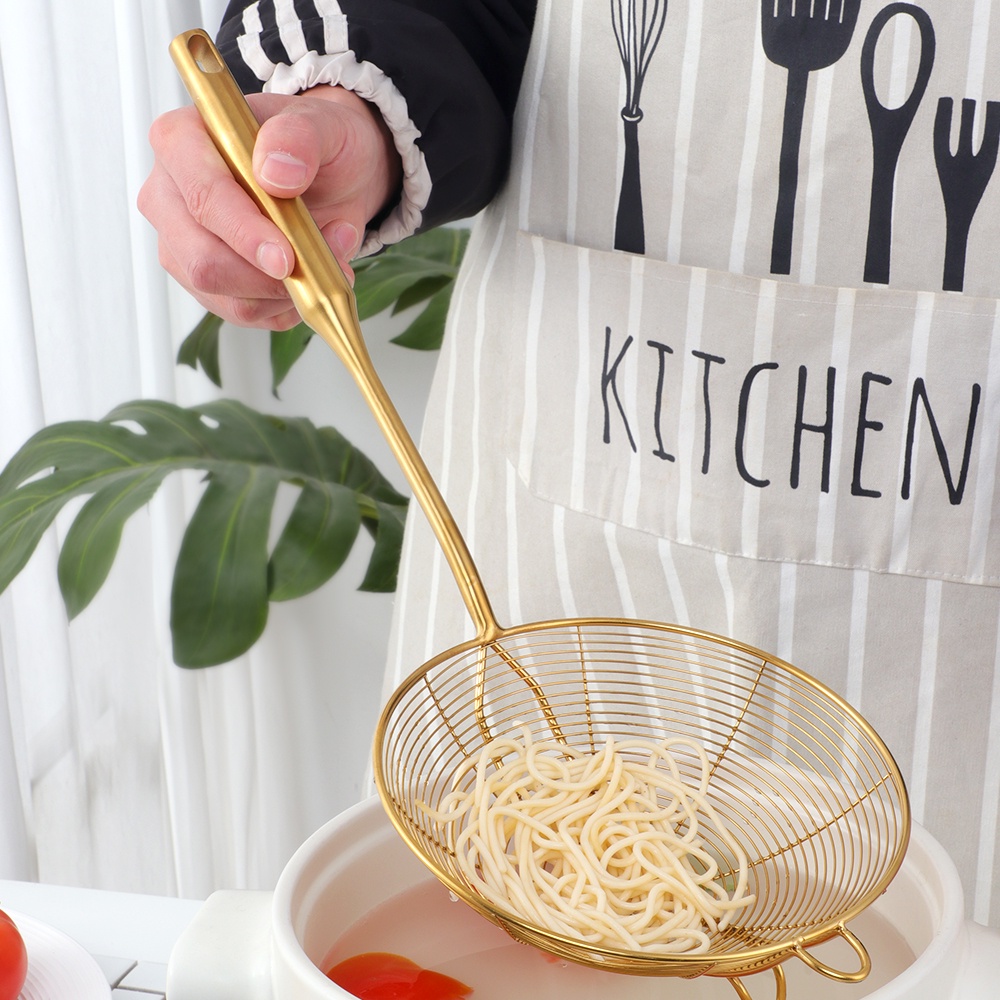 18cm Gold Kitchen Colander Skimmer Ladle Stainless Steel Filter Solid ...