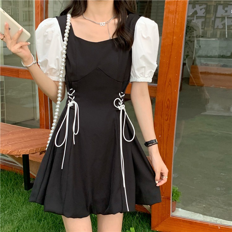 summer black dress Korean formal casual women dress mini puff Korean