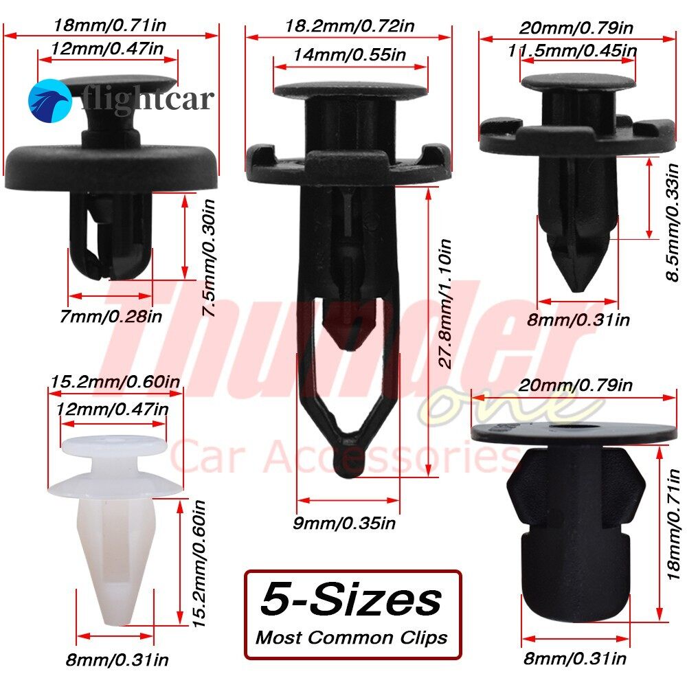 （FT）100PCS Plastic Car Fastener Push Pin Rivet Bumper Fender Clips For ...