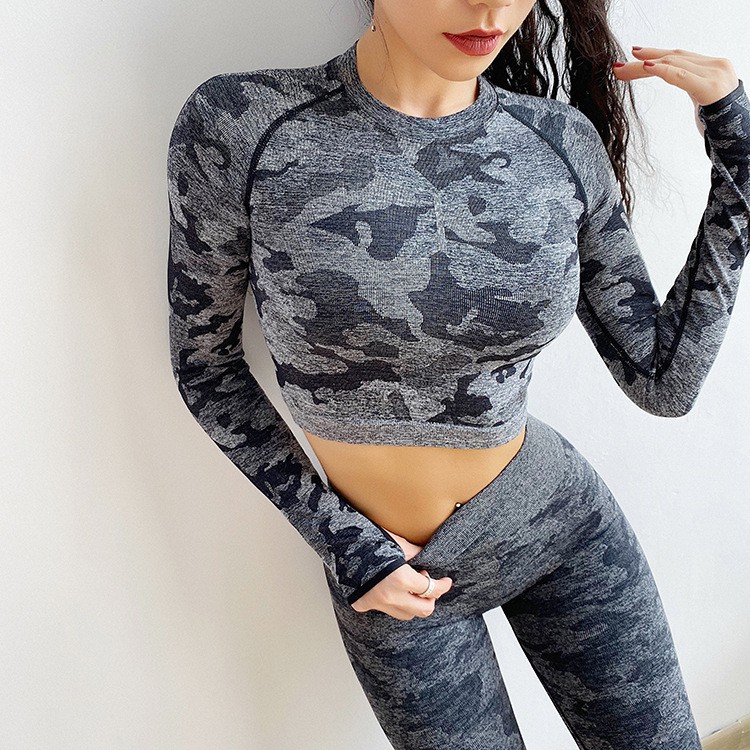 2PCS Camouflage Yoga Set Long Sleeve Fitness Crop Top Gym Leggings Yoga  Pants Sport Suit Women Sportswear