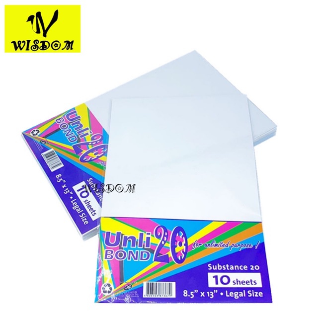 WISDOM BOND PAPER SUBSTANCE 20 (8.5”X13”•LEGAL SIZE) | Shopee Philippines