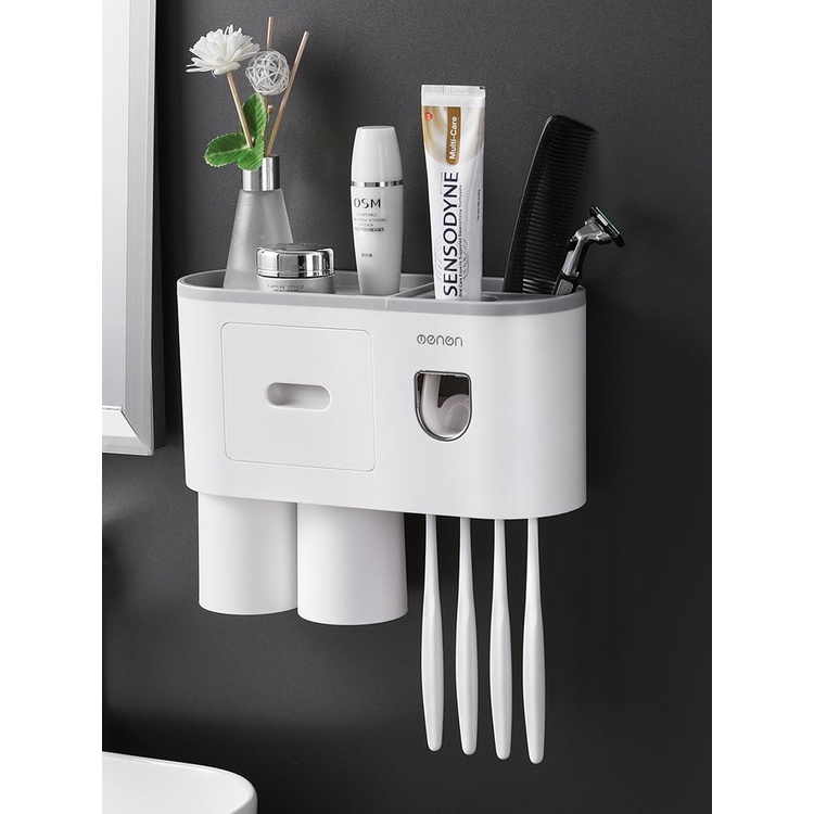 Magnetic Toothbrush Holder Bathroom Organizer Toothpaste Dispenser ...