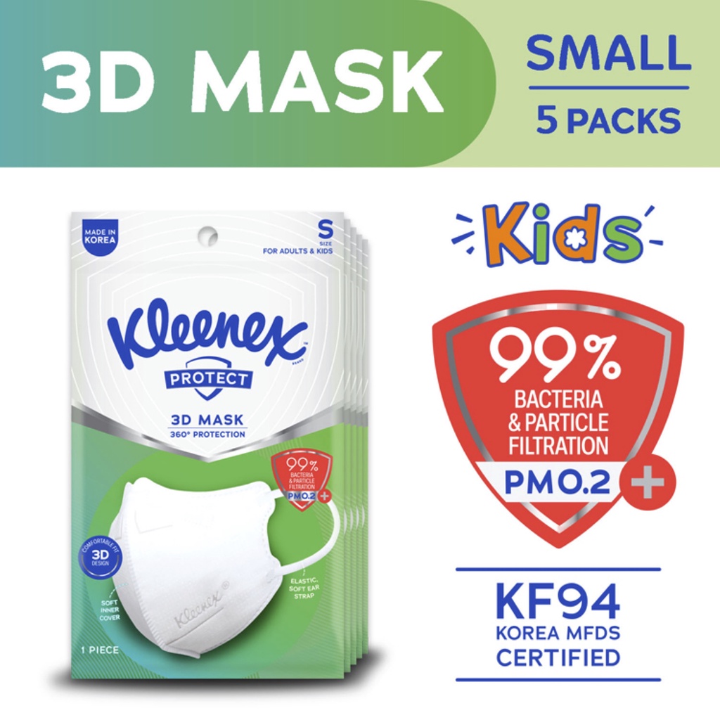 Kleenex Protect 3D Face Mask KF94 Small x 5 packs (5 masks) Shopee