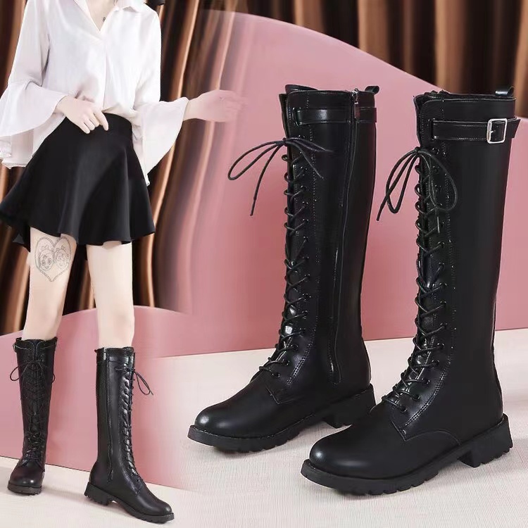Long boots women's high Martin boots but knee boots lace up small ...