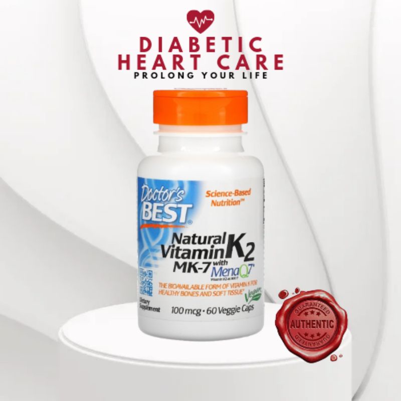 Diabetic Heart Care Doctor's Best Natural Vitamin K2 MK7 with MenaQ7 plus Vitamin D3, 180 mcg