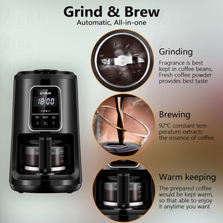 Programmable Coffee Maker with Timer 1.2L 2-8 Cups Drip Coffee Maker with  Built-In Burr Coffee Grinder Keep Warm LED Display