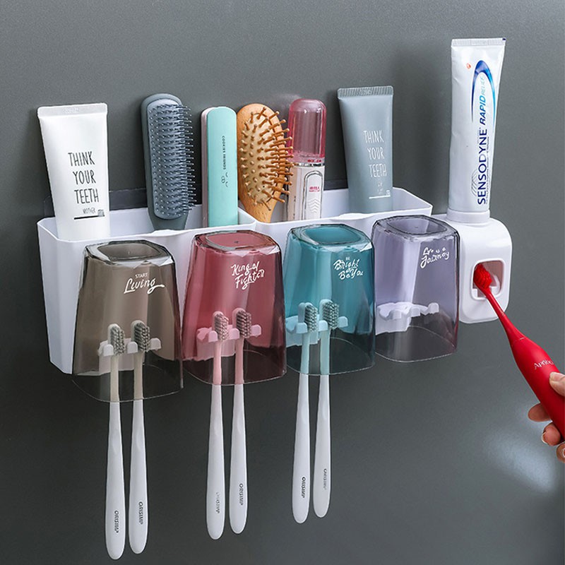 Toothbrush holder with toothpaste dispenser Storage Rack squeeze ...