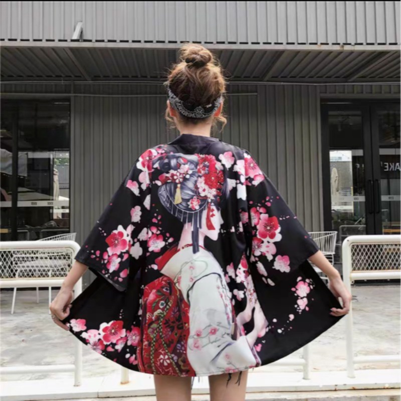 Western style retro couple cardigan kimono loose Japanese ukiyo e robe cloak Kinomo