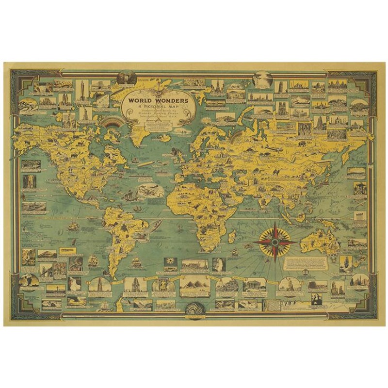 Large 78X57cm Vintage World Map Great Building Poster Home Decor Retro ...