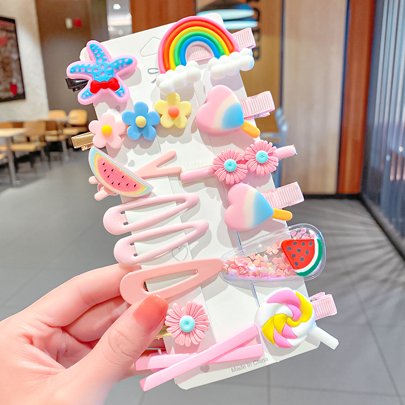 14pcs/set Cartoon Cute Hair Clip Set Baby Kids Sweet Colorful Hair Pin ...