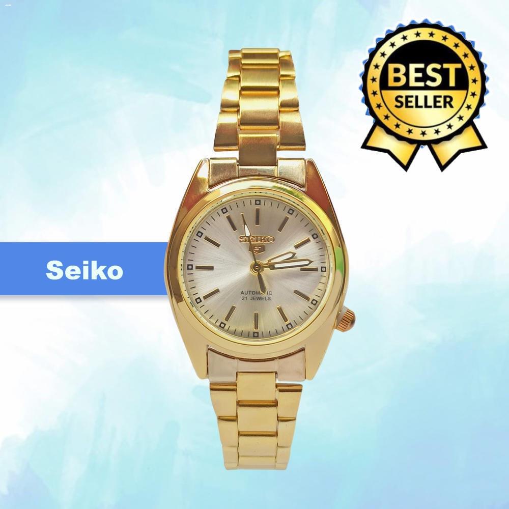 Women Watches Seiko 5 Automatic 21 Jewels White Dial Gold