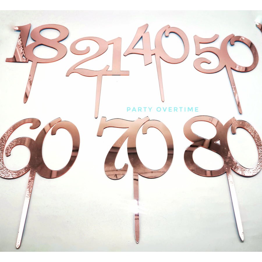 Rose Gold Acrylic Number Cake Topper Double Digit Party Decor 18 21 40 ...