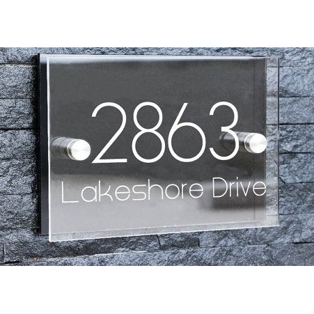LE Acrylic House Number Address Double Black Gold White Silver A4 8.3 x ...
