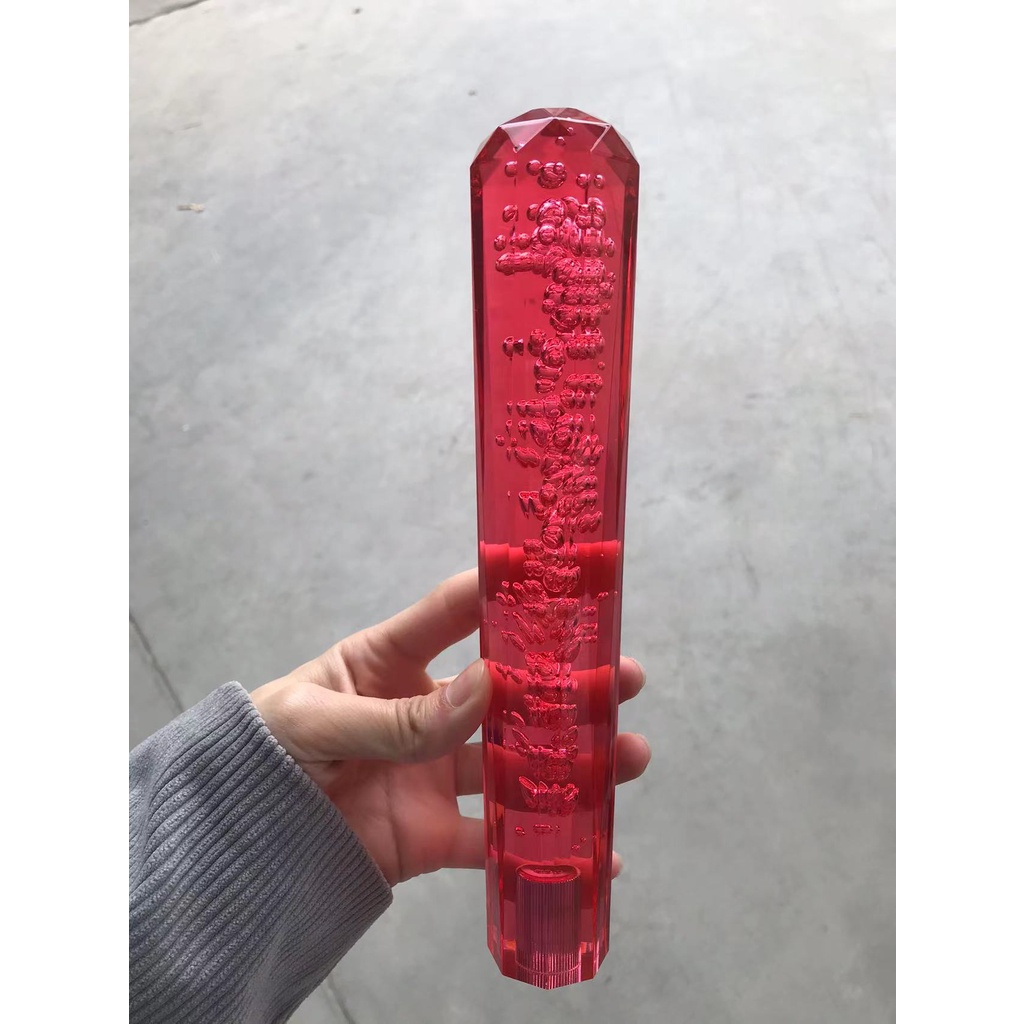 JDM Crystal Shift Knob – Transparent Red/Black Bubble Style, Acrylic, Manual Gear Shifter With Screws Included