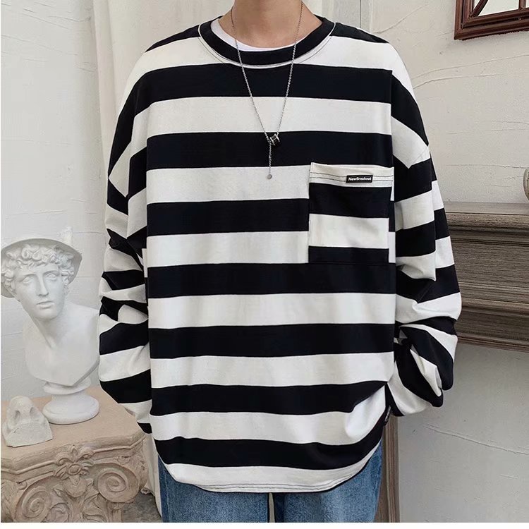 【ST Shop】Japanese loose striped long-sleeved T-shirt student clothes ...