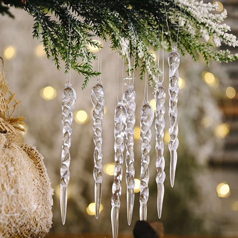12 Pcs Christmas Simulation Ice Xmas Tree Hanging Ornament Fake Icicle ...