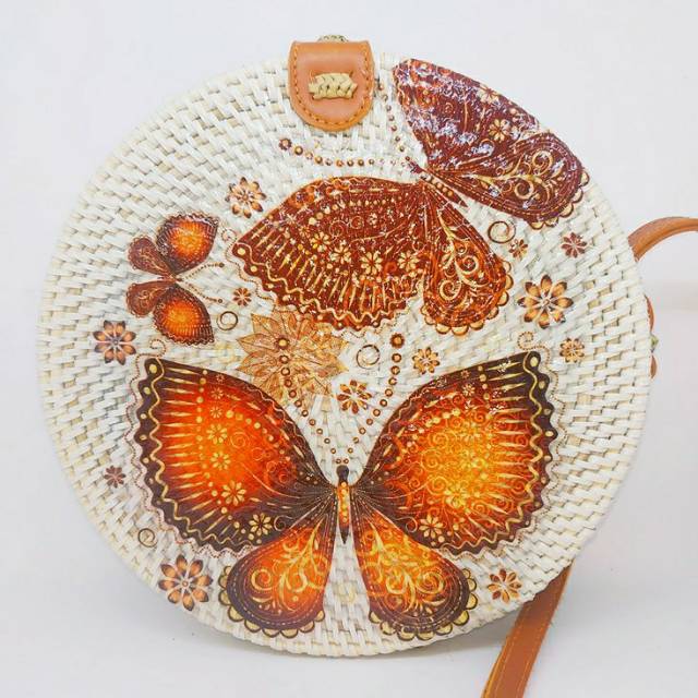 Round Rattan Bag With Butterfly Picture, Free Bubblewrap | Shopee ...