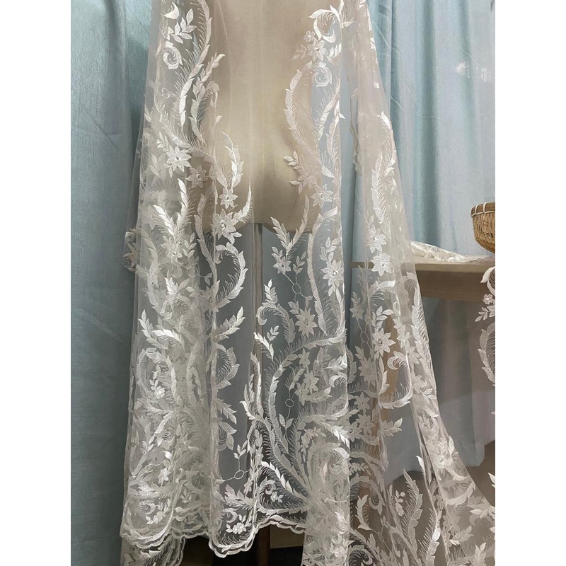 CRAFTYMELODY 2PCS 3D Embroidered Lace Applique Flower Fabric Beaded