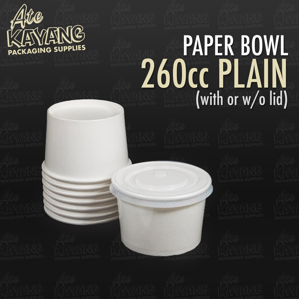 [50pcs] 260cc Plain Paper Bowl WITH or W/O Lid (SET), ON HAND for Fries ...