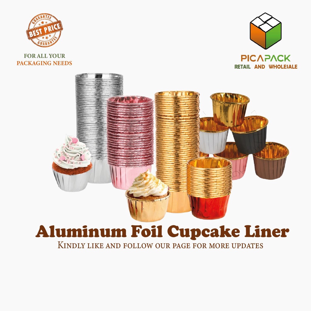 50pcs Aluminum Foil Cupcake Liners Muffin Liners, Heat Resistant