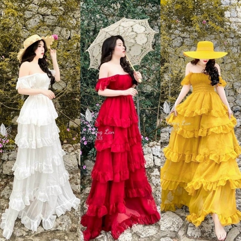 Maxi Chiffon Open Floor Open Flat Shoulder Drop Shoulder Ruffled Red ...