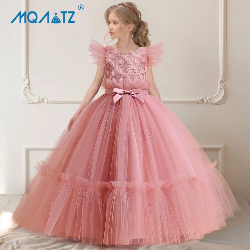 MQATZ Flower Kids Long Party Bridesmaid Dress For Girls Children