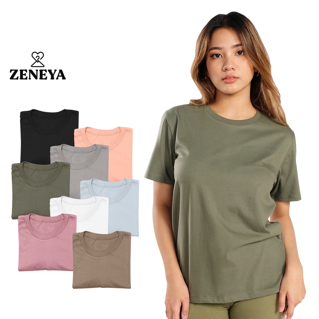 Zeneya Plain Round Neck Shirt Tshirt Collection For Women Basic Casual Cotton T Shirt Tees Tops